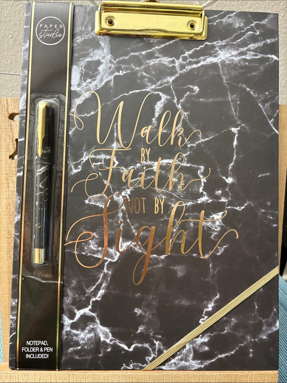 Paper Studio Black Marble Notepad Set with Gold Script